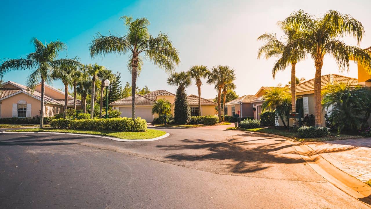 Gated community houses with palms, South Florida