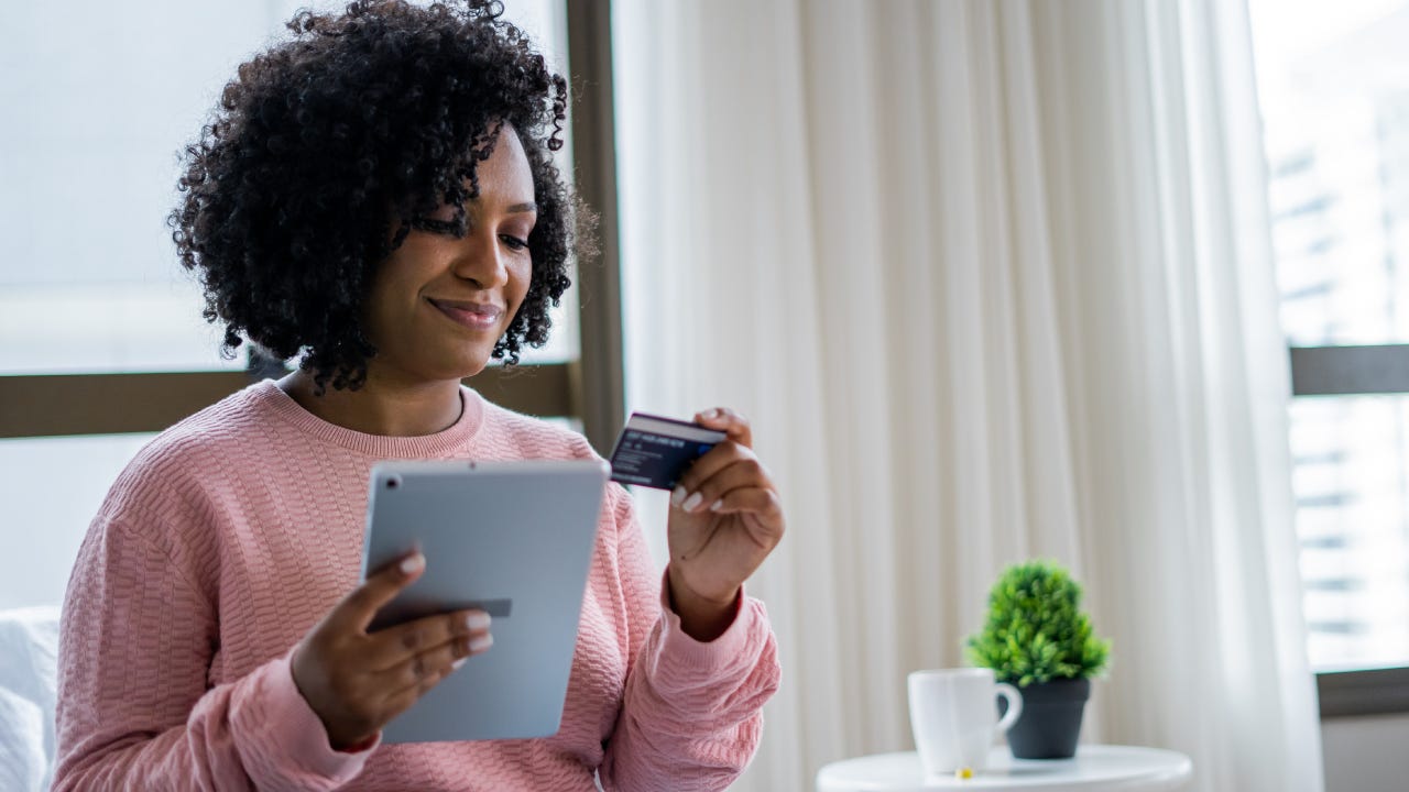 Black woman shopping online