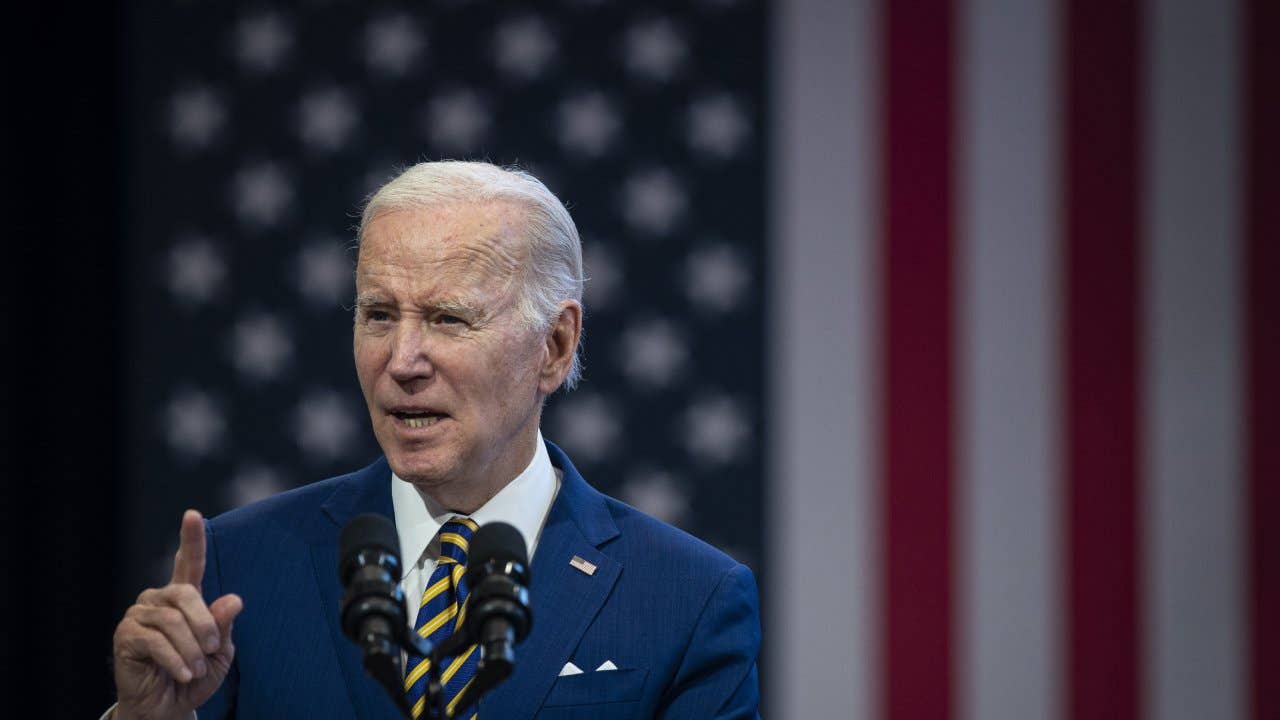 US President Joe Biden speaks at International Brotherhood of Electrical Workers (IBEW) Local 26 in Lanham, Maryland, US, on Wednesday, Feb. 15, 2023.