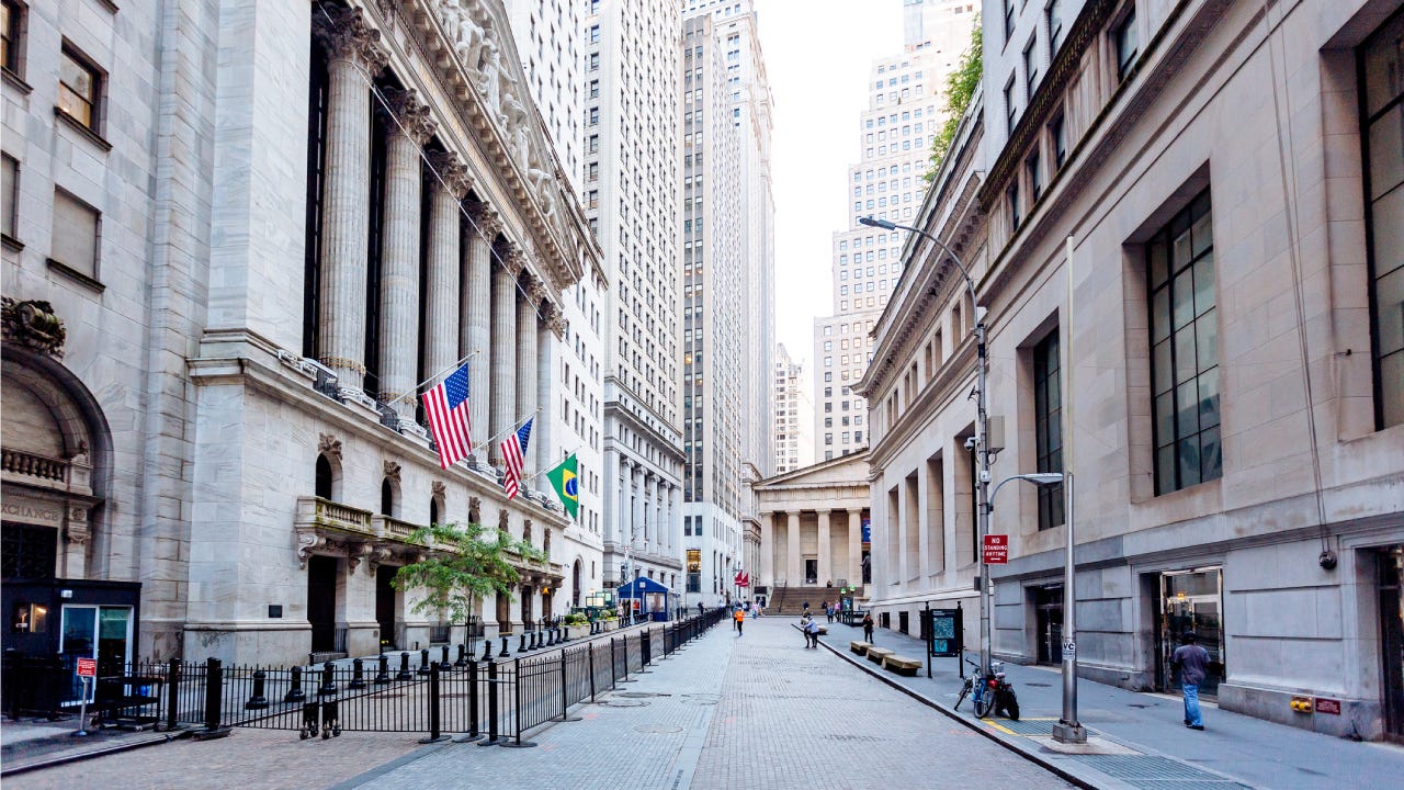 Wall Street and New York Stock Exchange in Downtown Manhattan