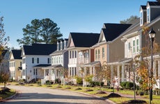 Curved lane in new housing development, Clemson, South Carolina USA