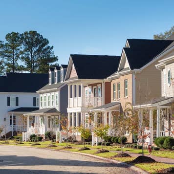 Curved lane in new housing development, Clemson, South Carolina USA