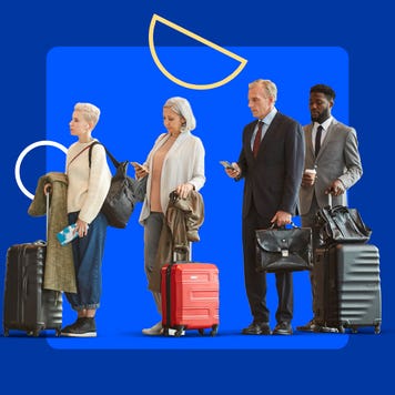 design image, people in line with luggage