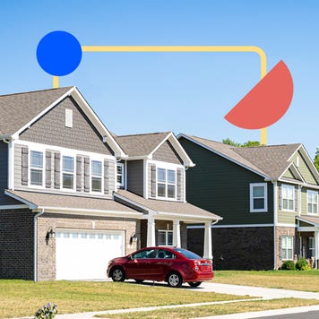 Row of houses with illustrated circles