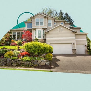 Illustrated collage featuring a house