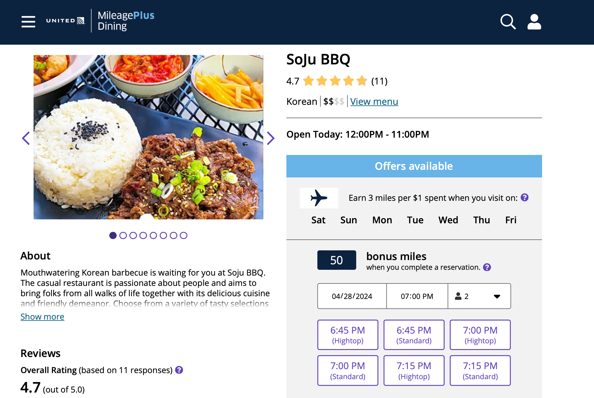 Obtenga más información sobre el restaurante a través de la página de detalles de su restaurante