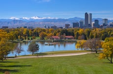 View of Denver Downtown Skyline, Colorado in Fall Season from City Park