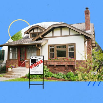 Illustrated collage featuring a house that has recently sold