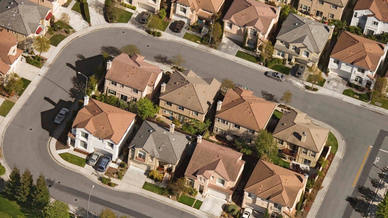 Aerial image of suburban area in California