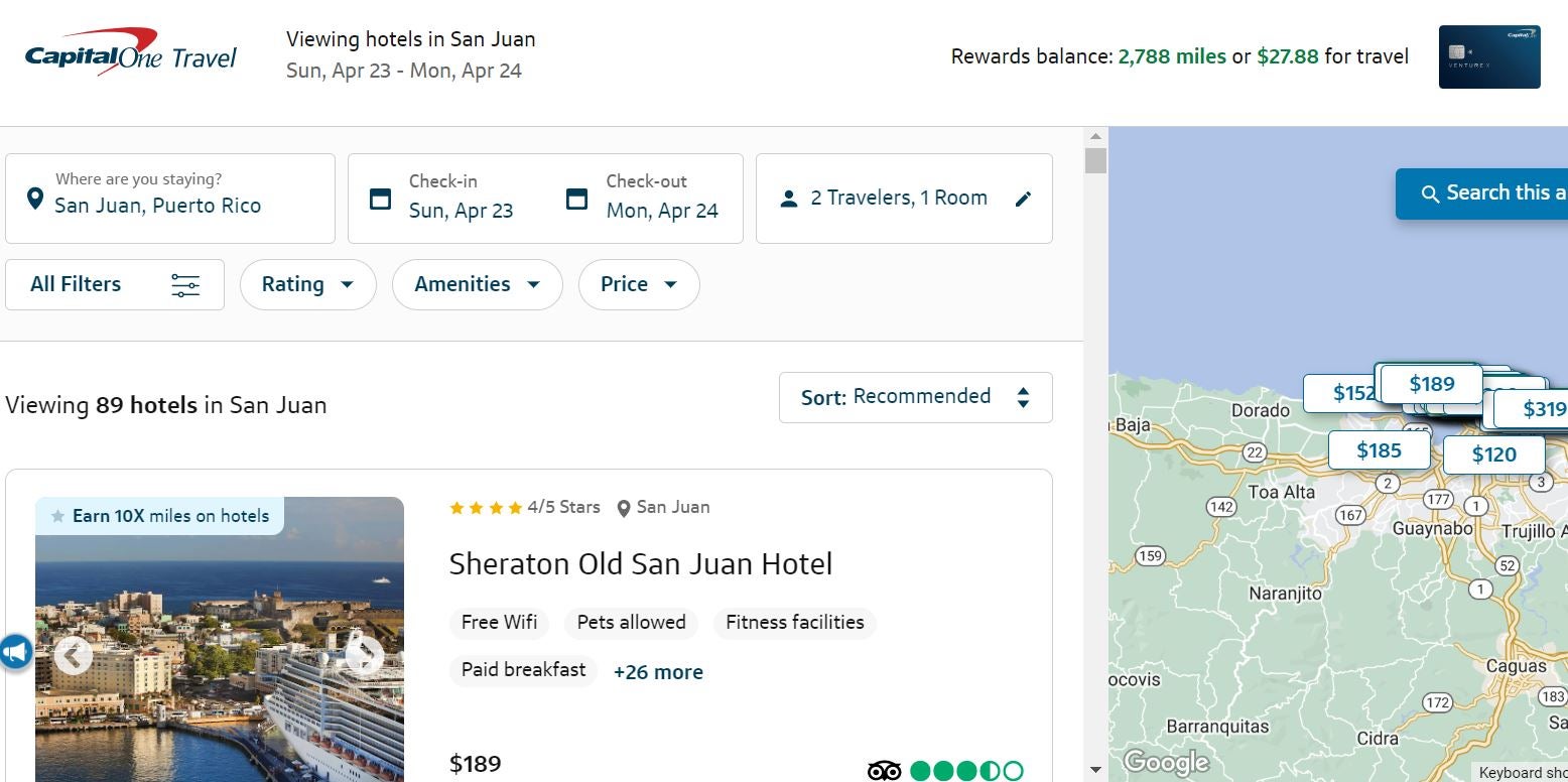screenshot of booking travel