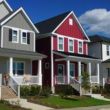 Red and Gray Row Houses in Suburbia