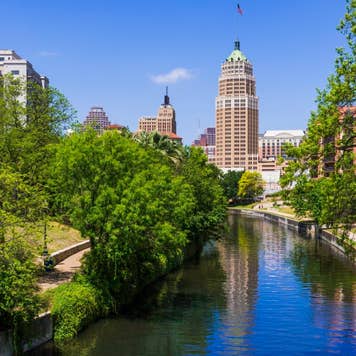 San Antonio Texas, park walkway along scenic canal