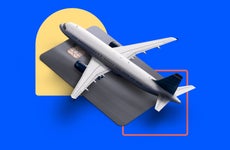 design element including an airplane stacked on top of a credit card