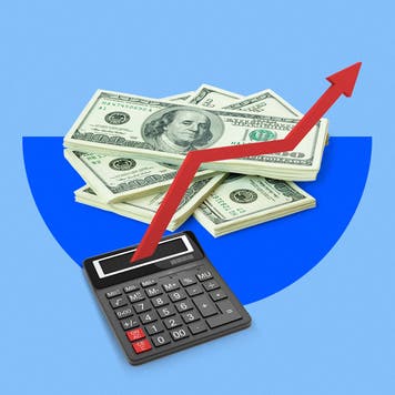 Illustration of calculator and stacks of cash