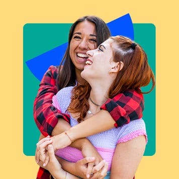 design element including a couple hugging each other