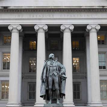 The US Treasury Department building is seen in Washington, DC, January 19, 2023, following an announcement by the US Treasury that it had begun taking measures Thursday to prevent a default on government debt, as Congress heads towards a high-stakes clash between Democrats and Republicans over raising the borrowing limit.