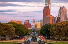 Sunset from Rocky Steps, City Hall, Fountain, Philadelphia, Pennsylvania