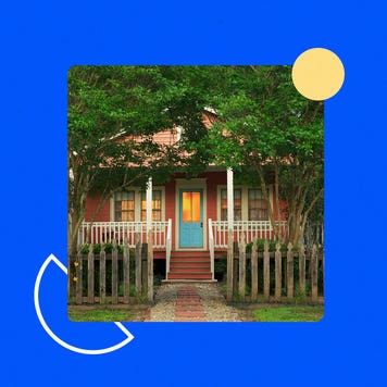 Illustrated collage including an image of a house