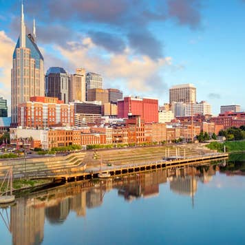 Nashville, Tennessee downtown skyline at Cumberland River.