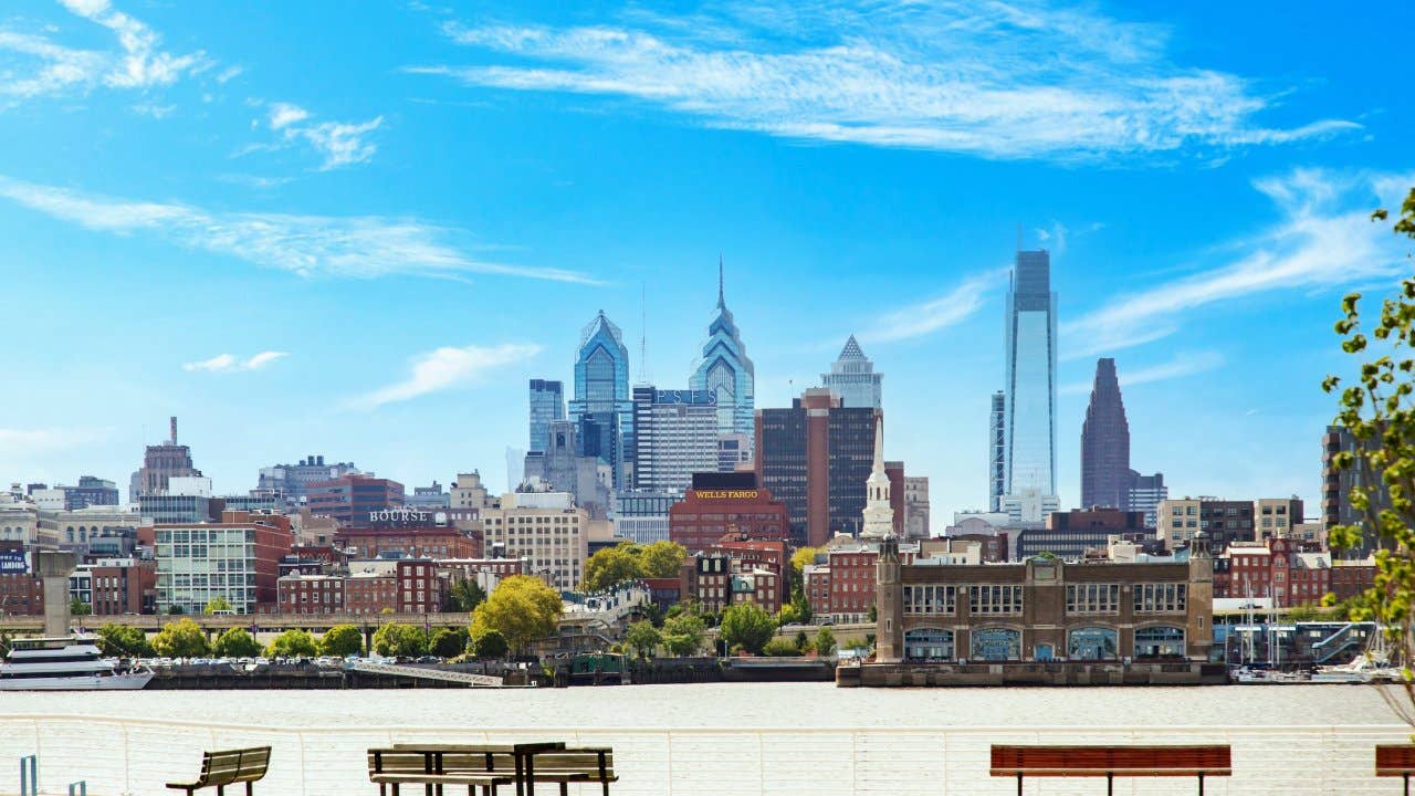 Philadelphia skyline, showing a variety of building.