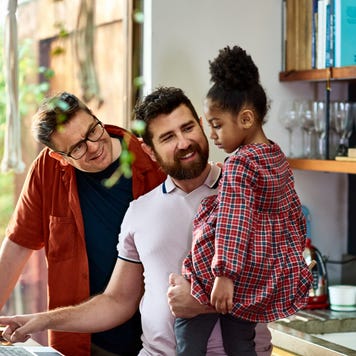 Two independent contractors stand in the kitchen when their daughter.