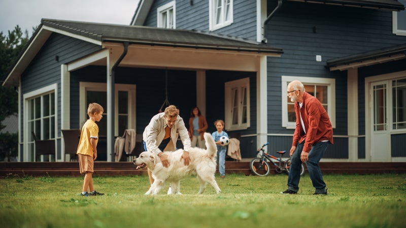 Grandfather Playing Ball with His Son and Grandchildren.
