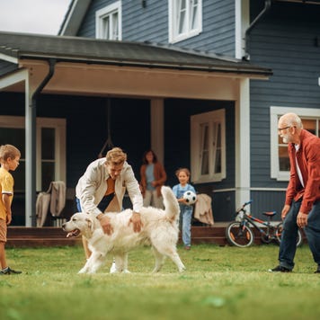Grandfather Playing Ball with His Son and Grandchildren.