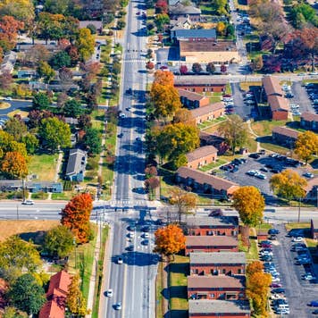 A quiet residential district located just outside of downtown Nashville, Tennessee shot from and altitude of about 1000 feet.