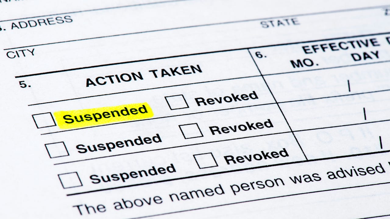 DMV document with word "suspended" highlighted