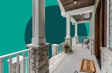 Illustrated design featuring a front porch entryway
