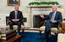 WASHINGTON, DC - MAY 22: U.S. President Joe Biden meets with Speaker of the House Kevin McCarthy (R-CA) in the Oval Office of the White House on May 22, 2023 in Washington, DC. Biden and McCarthy were meeting to strike a deal on raising the debt limit and avoid a default by the federal government