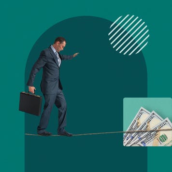 Illustration of businessman stepping carefully