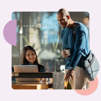 Coworkers discussing a project