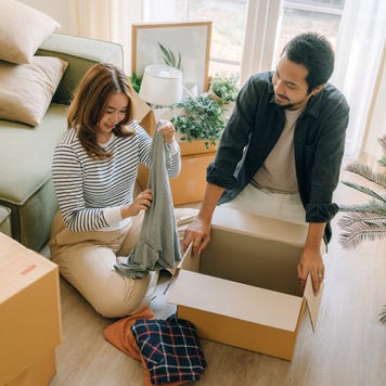 Happy couple moving new house