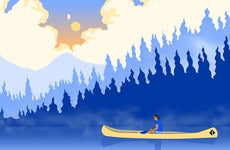 design element of a person on a kayak on a river