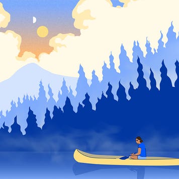 design element of a person on a kayak on a river