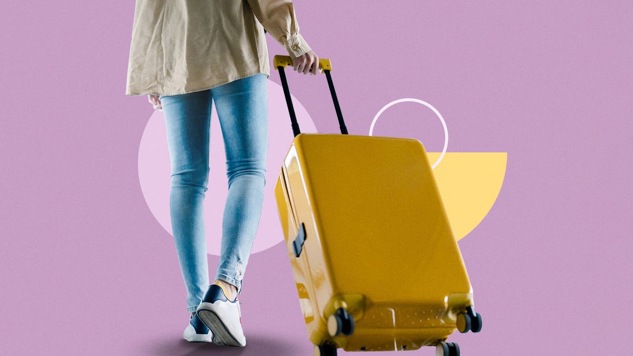 design element of a person dragging a travel suitcase