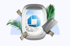 design elemment inlcuding the chase logo through an airplane window