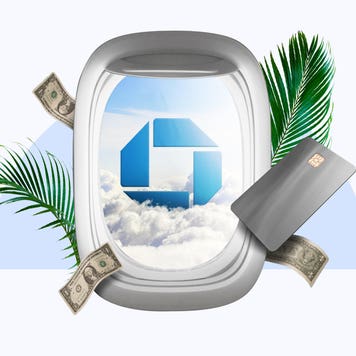 design elemment inlcuding the chase logo through an airplane window