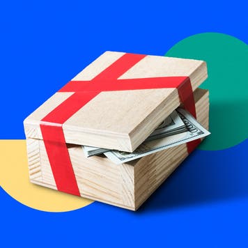 Illustration of cash in a wooden box