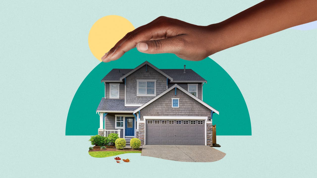 Illustrated image featuring a hand floating over a house