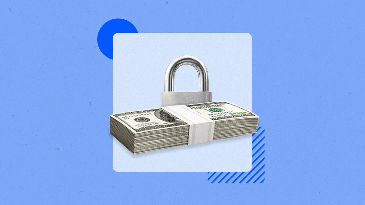 Illustration of a stack of cash and a padlock