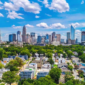 Drone Aerial of Downtown Charlotte, North Carolina, NC, USA Skyline