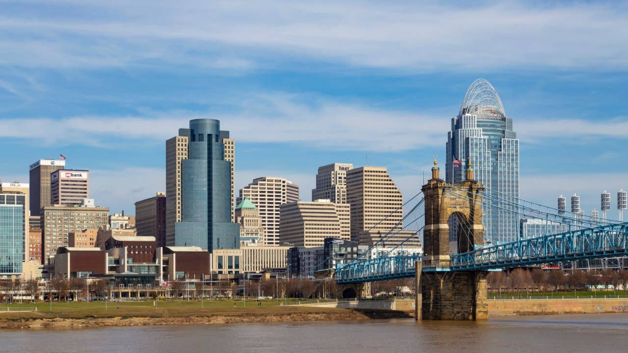 Cincinnati with John A. Roebling Suspension Bridge