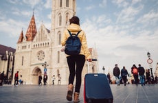 Tourist woman traveling solo in Budapest