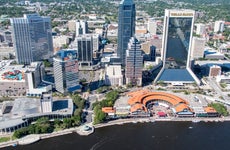 Aerial of downtown Jacksonville, a coastal city in Florida
