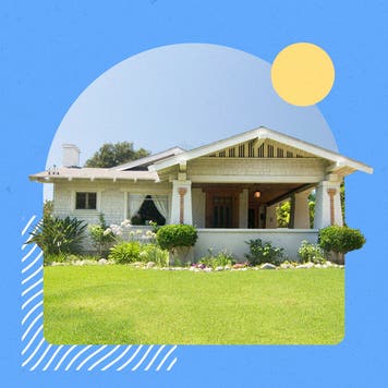 Illustrated collage featuring a home on a sunny day