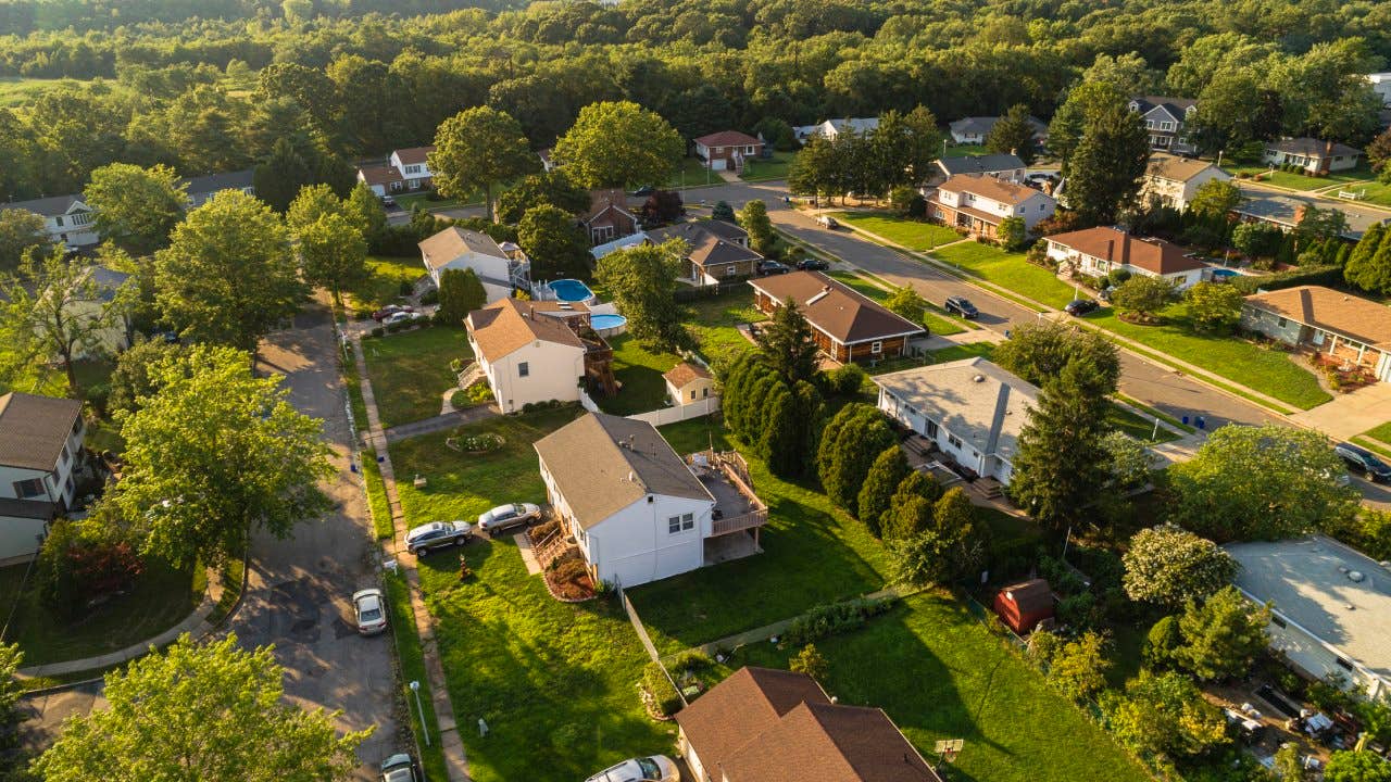 Aerial view of the houses in the suburban areas in Sayerville, New Jersey, USA