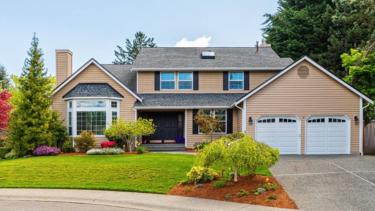 American Pacific Northwest suburban home photographed on a sunny spring day