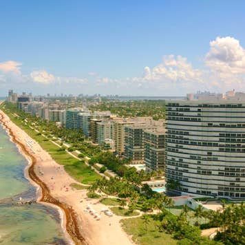 Aerial view of Sun Harbour Boutique Hotel in Surfside, Miami-Dade County, Florida, USA.